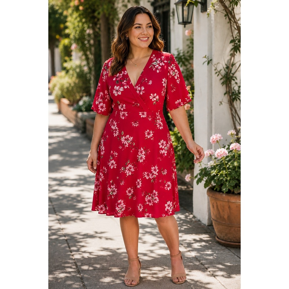 Torrid Vibrant Floral Wrap Style Fit & Flare Dress Wedding Guest Bell Sleeve 0/L